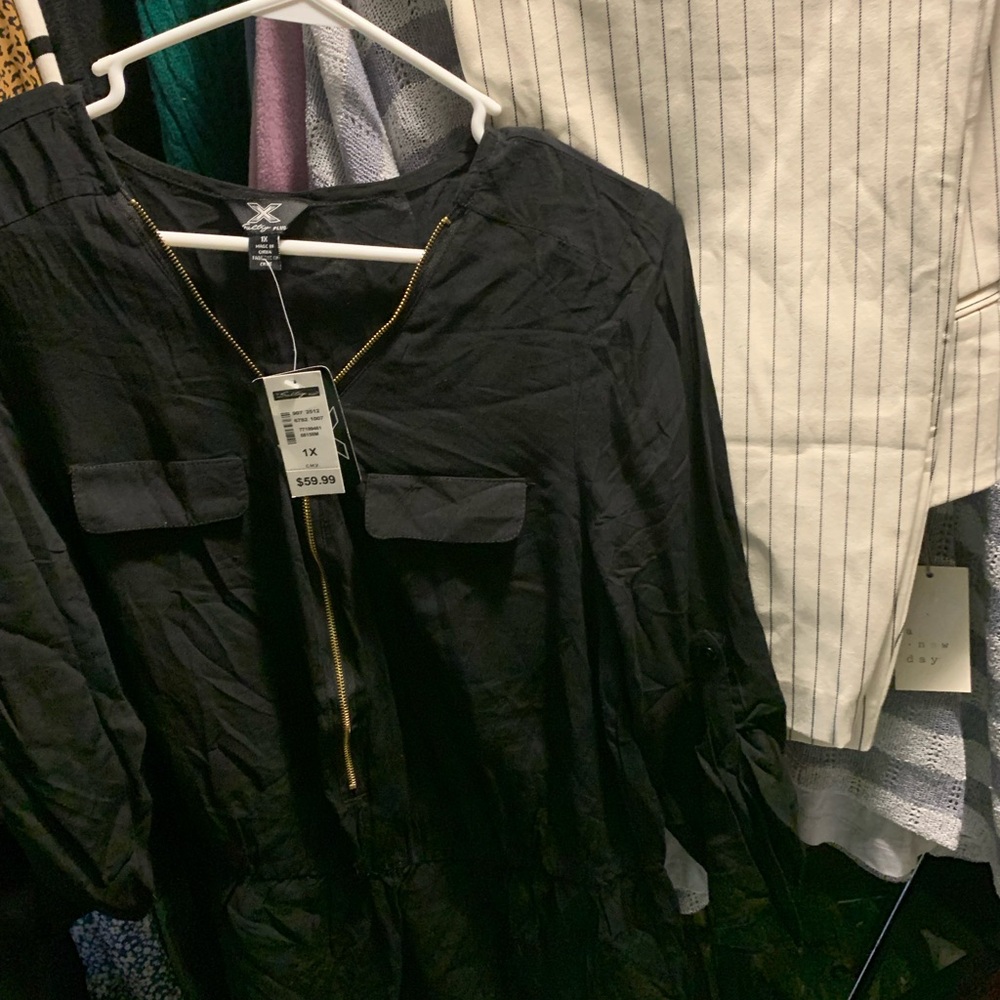 Bundle deal! Black Women's Top & Crean and black 
striped pants. - Picture 3 of 4